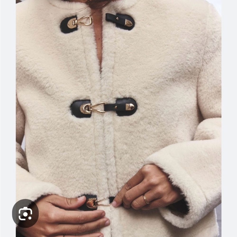 Zara shearling Cream Toggle Coat